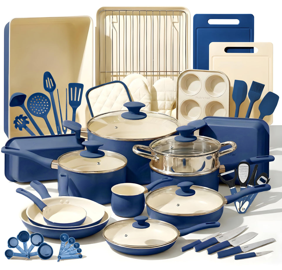NutriChef 54-piece cookware set full view; versatile for everyday meals