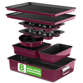 NutriChef 8-piece bakeware set assembly shown with nonstick coating for easy release
