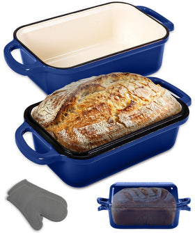 NutriChef 9x5 enamel-coated loaf pan with blue finish for even baking