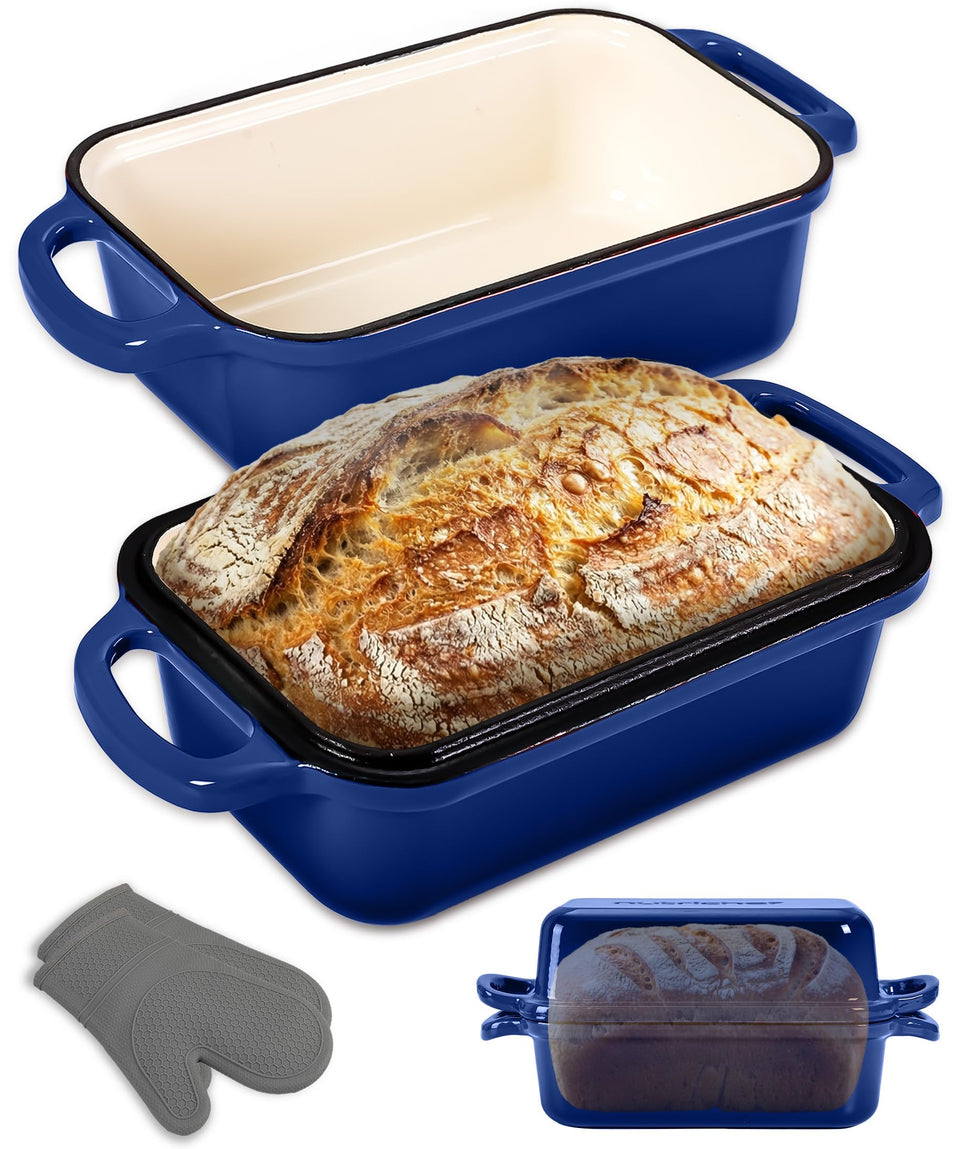 NutriChef 9x5 enamel-coated loaf pan with blue finish for even baking