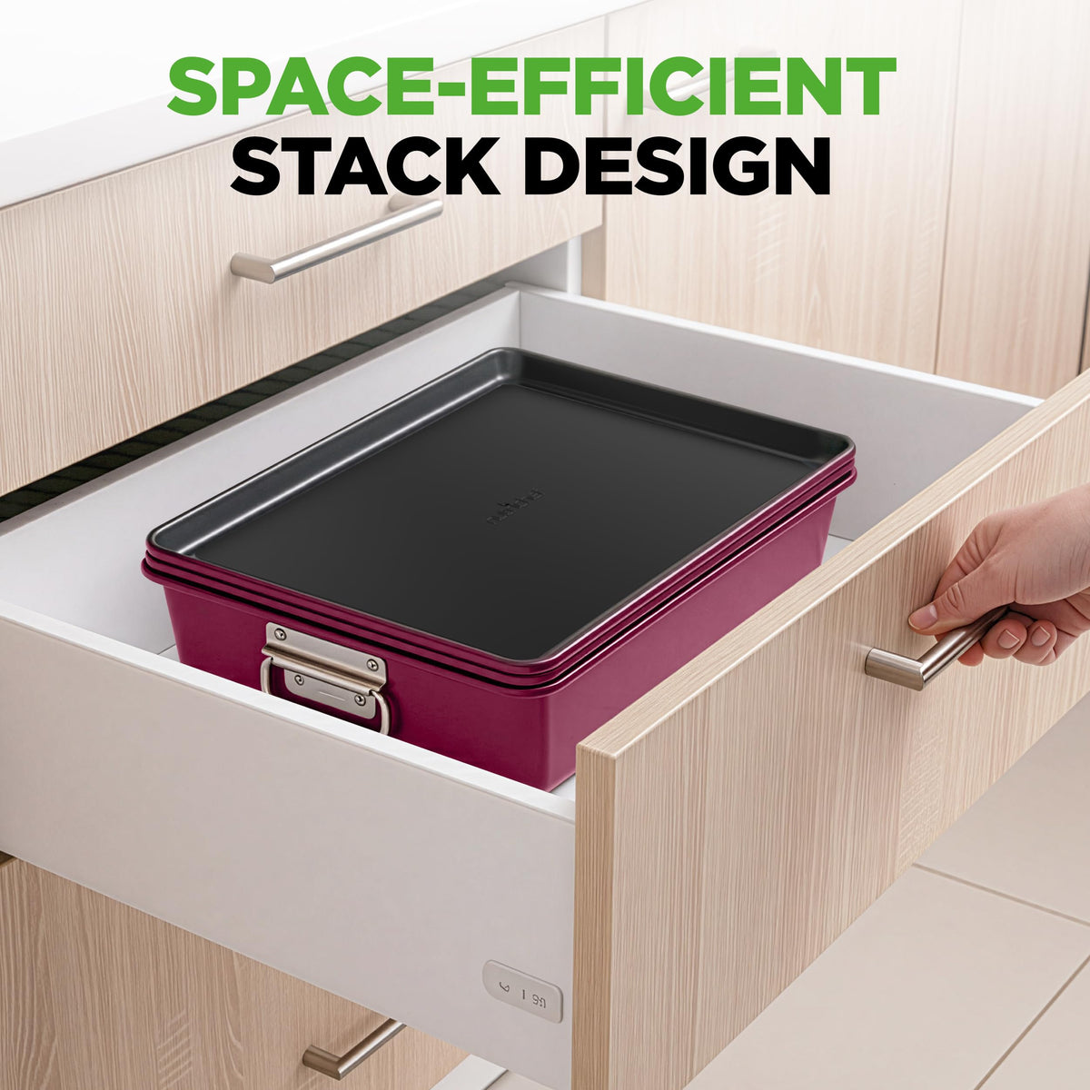 NutriChef bakeware stackable design to save space in the kitchen