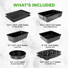 NutriChef bakeware stackable set saves space and streamlines storage.