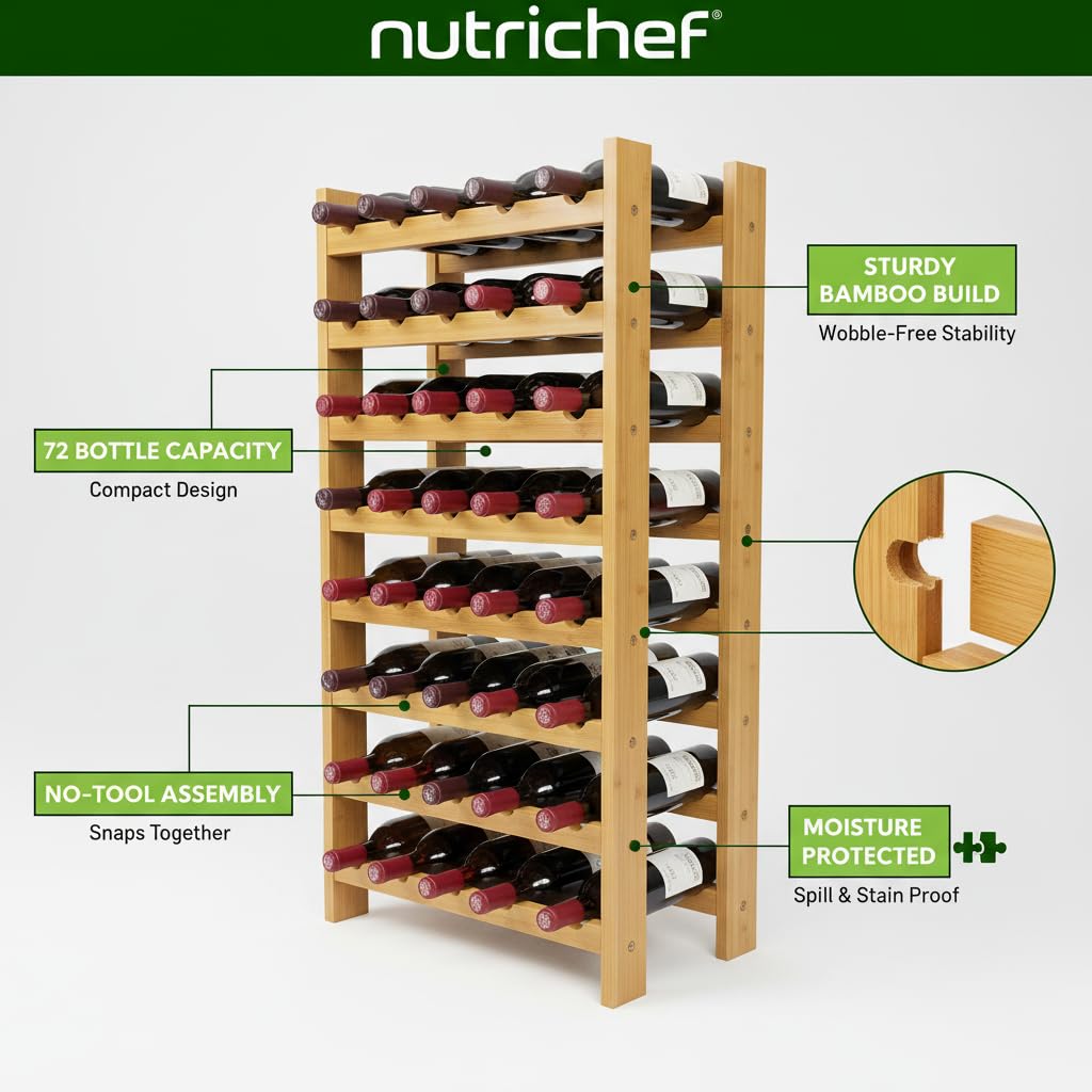 NutriChef bamboo construction provides stability and durability.