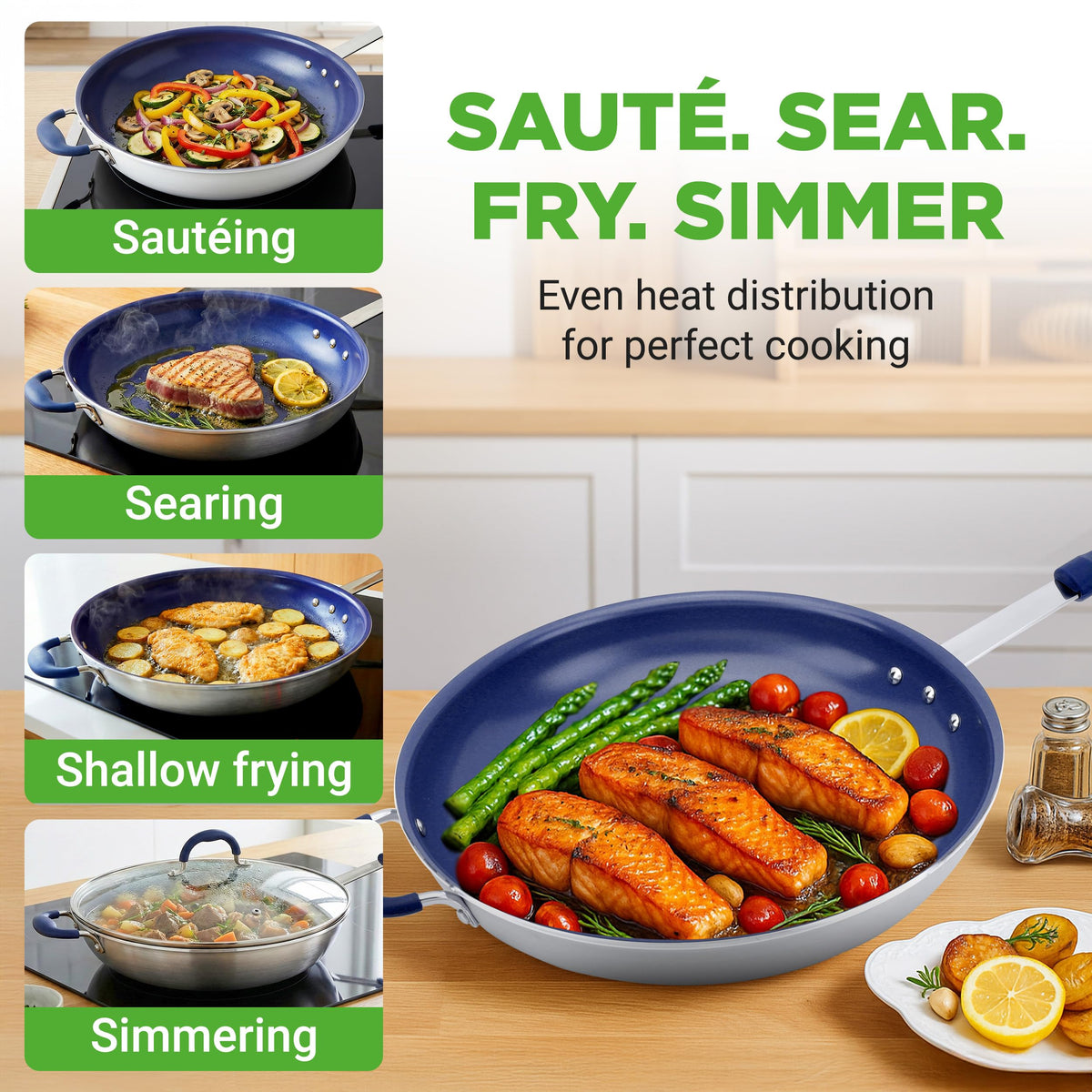 NutriChef blue silicone handle — cool-touch grip for comfortable cooks