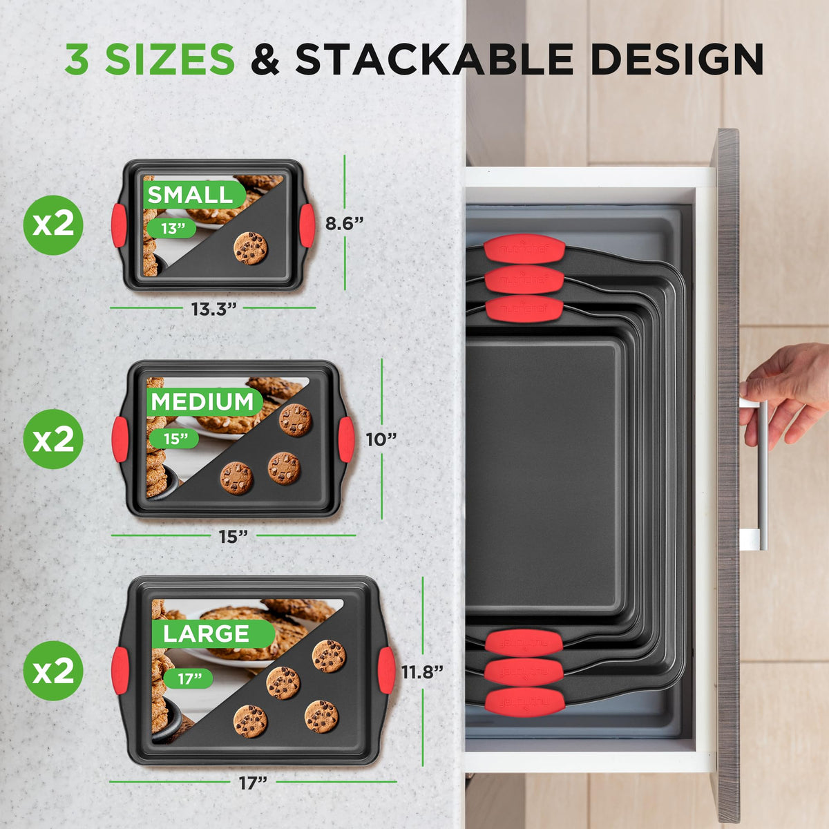 NutriChef carbon steel sheets provide warp-resistant durability for large or small bakes.