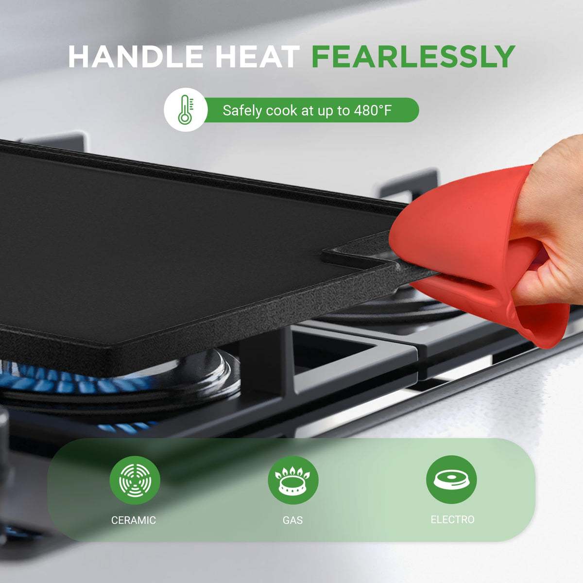 NutriChef cast iron griddle fits over two burners for indoor or outdoor use
