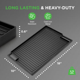 NutriChef cast iron reversible griddle ridged side for grill marks and healthier cooking