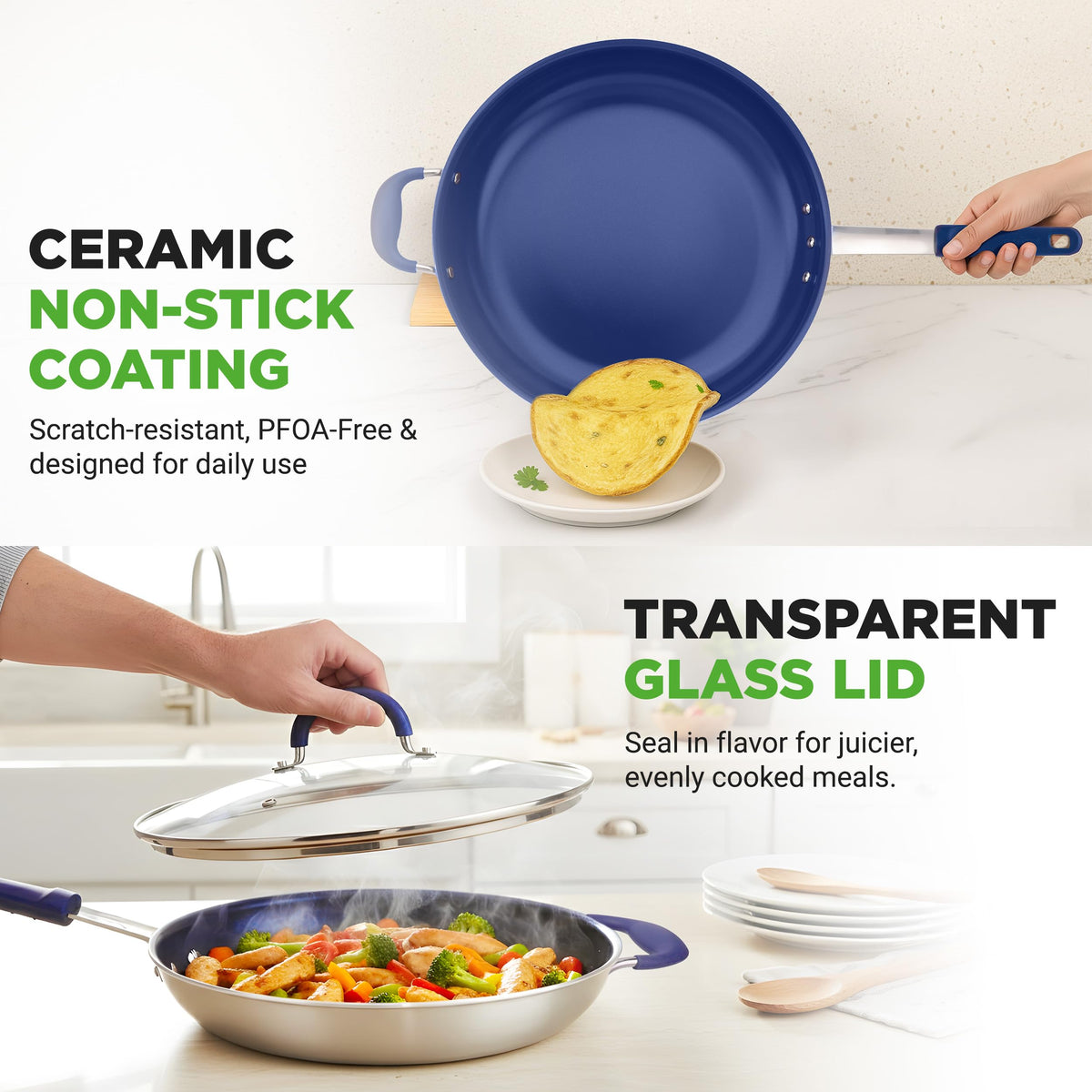 NutriChef ceramic nonstick coating — easy food release and quick cleanup
