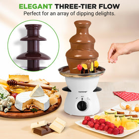 NutriChef chocolate fondue fountain top view showing multi-tier design for parties