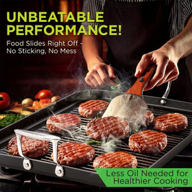 NutriChef grill pan compatible with gas, ceramic, glass, and halogen cooktops for versatility.