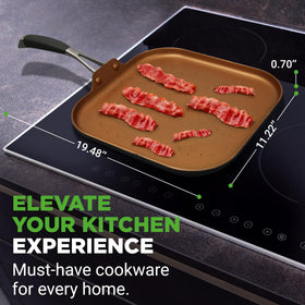 Nutrichef large griddle measures 19.48 by 11.22 inches for family meals