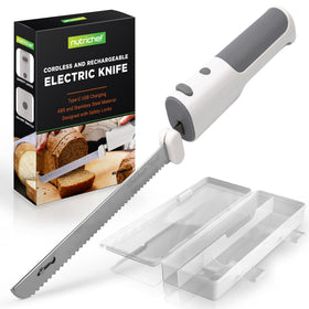 NutriChef cordless electric knife with contoured grip for comfortable carving.