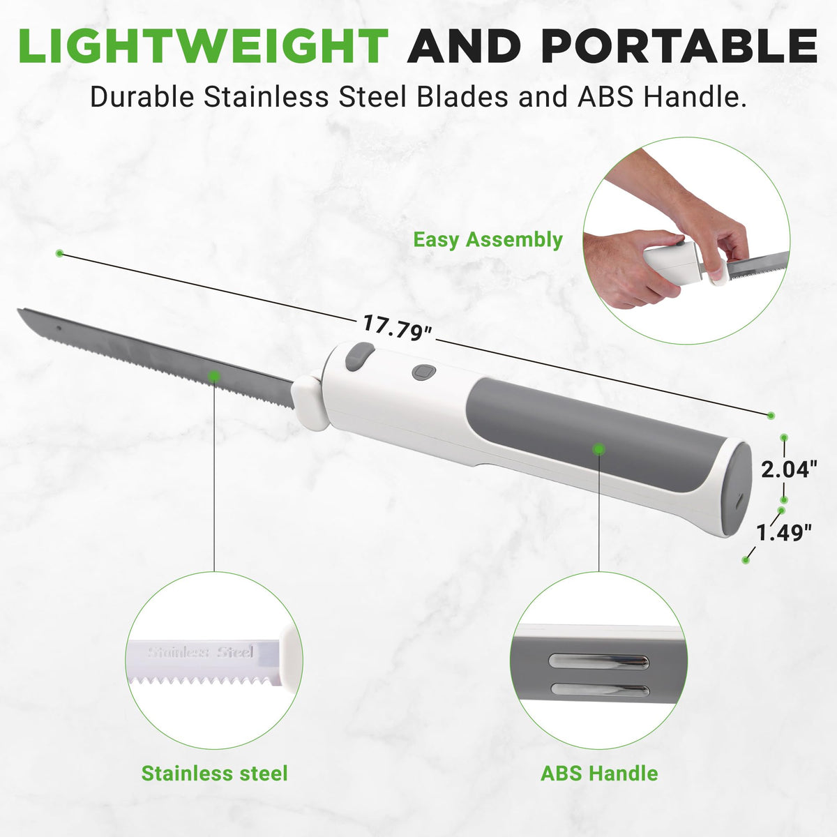 NutriChef cordless electric knife lightweight design reduces fatigue during prep.
