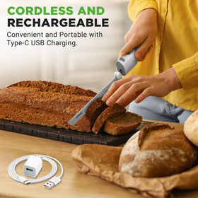 NutriChef cordless electric knife safety button enables controlled operation during carving.