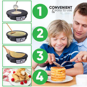 NutriChef Crepe turner included for smooth flipping of delicate crepes.