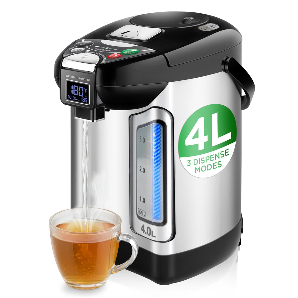 NutriChef digital water boiler front view with easy-access controls for hot water