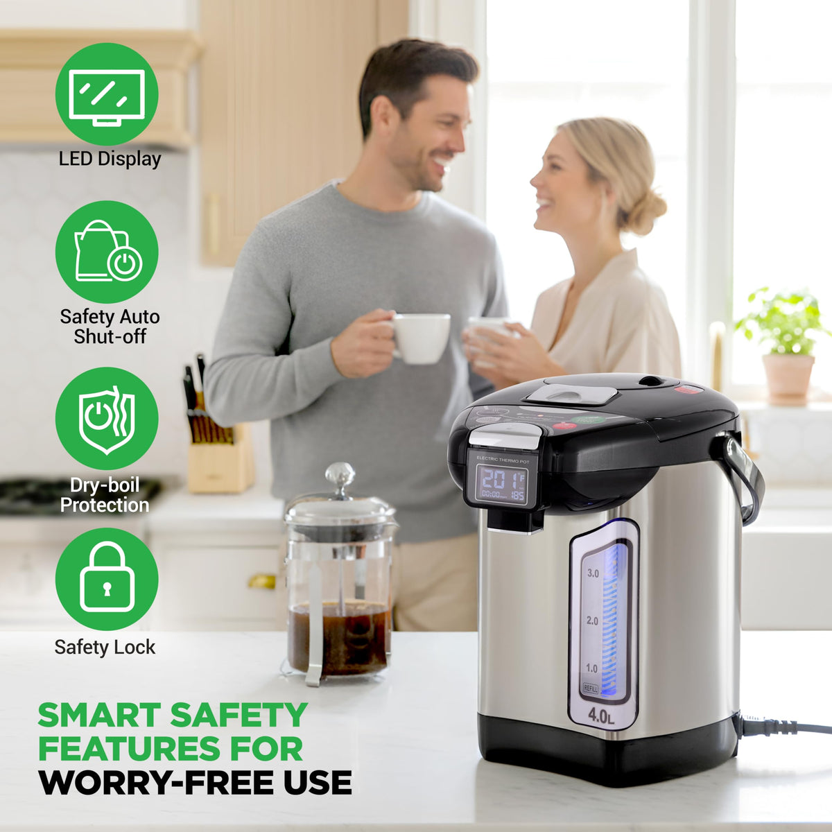 NutriChef digital water boiler temperature control for precise keep-warm settings