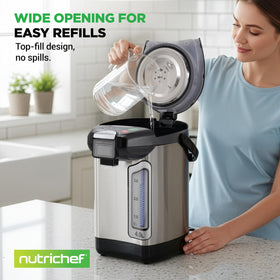 NutriChef digital water boiler transparent water tank shows remaining water level