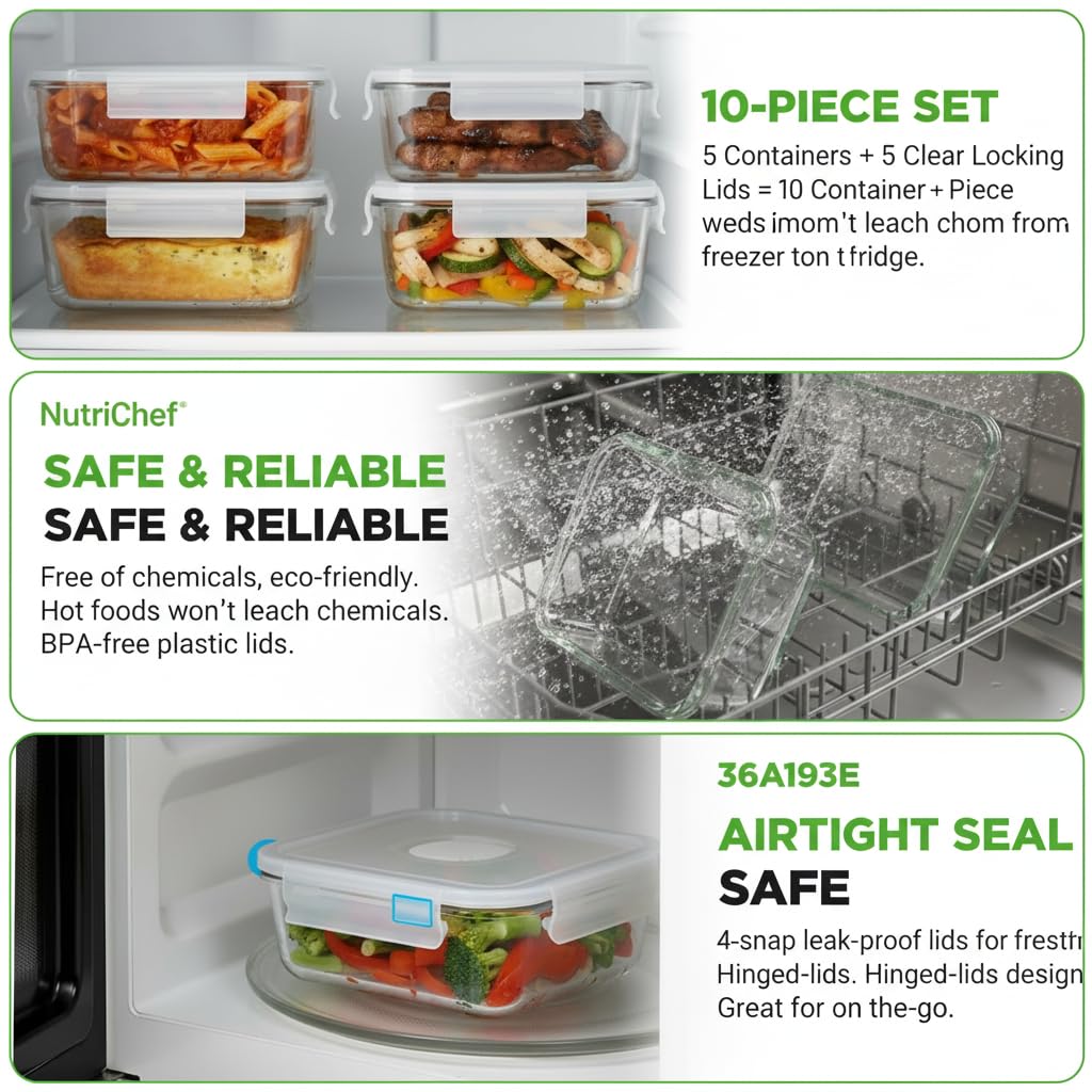 NutriChef dishwasher-safe glass container for easy cleaning and reuse.