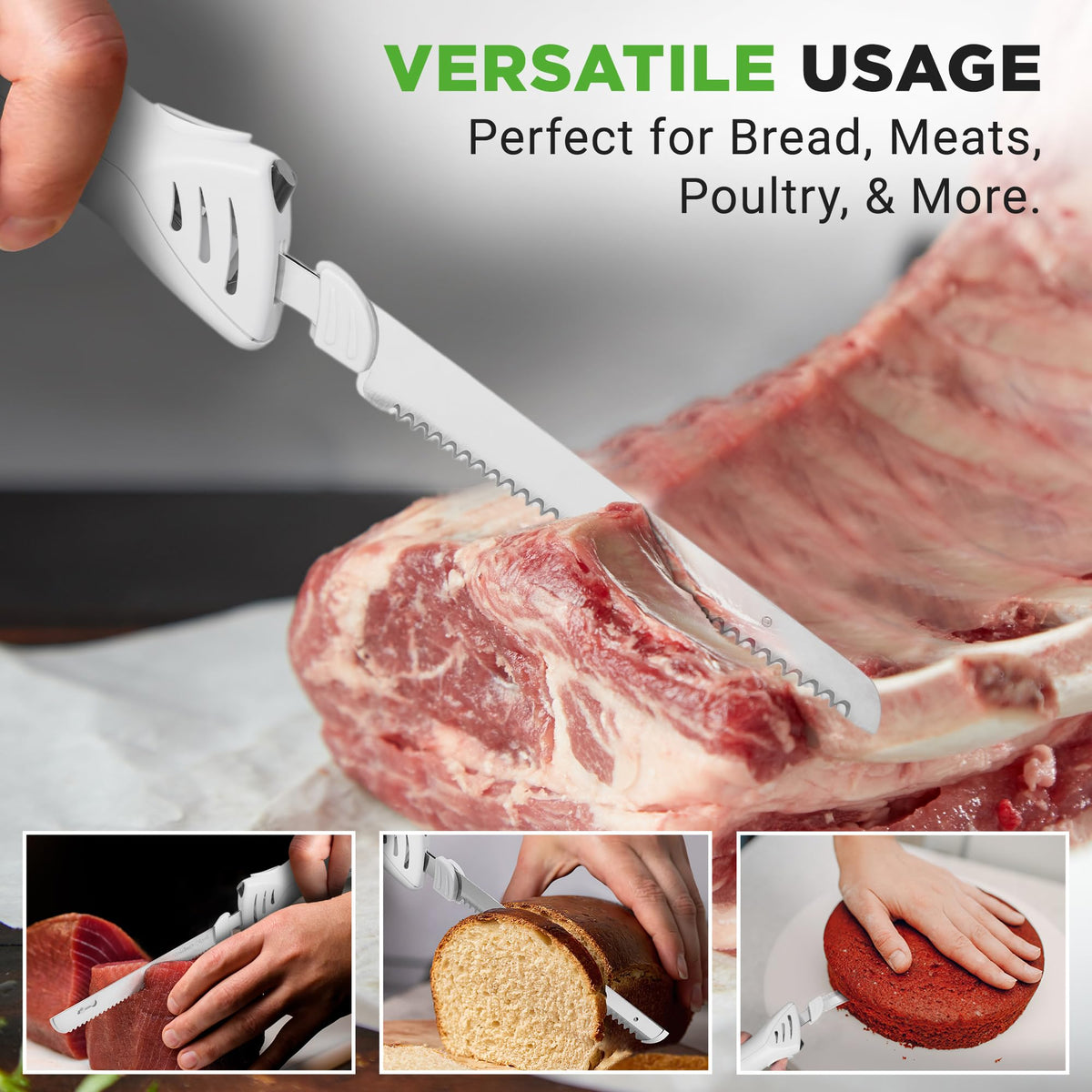 NutriChef electric carving knife with bread blade for even loaf slicing