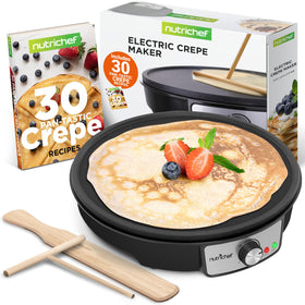 NutriChef electric crepe maker top view with 12-inch nonstick surface for even cooking