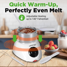 NutriChef fondue pot keep-warm function maintains melted chocolate ready.