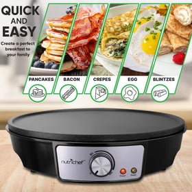 NutriChef Electric Griddle side view showing compact, portable design for kitchens of all sizes.