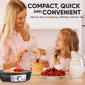 NutriChef Griddle temperature control for precise cooking of eggs, pancakes, and bacon.