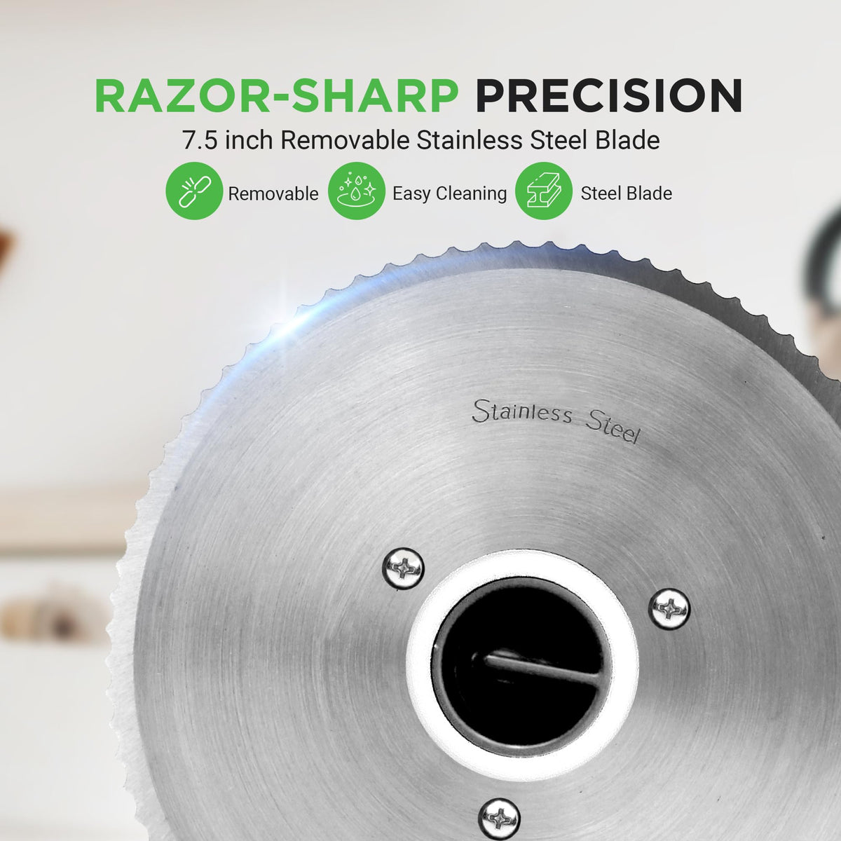 NutriChef thickness dial shows adjustable 0–15 mm for consistent cuts