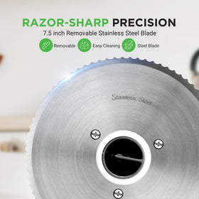 NutriChef thickness dial shows adjustable 0–15 mm for consistent cuts