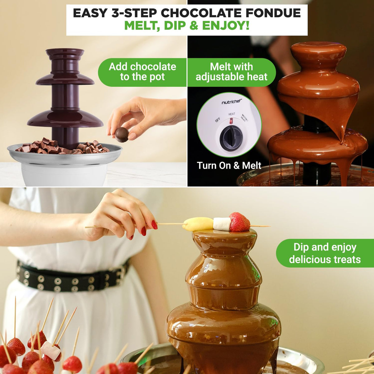 NutriChef fondue fountain with fruits and dips for interactive desserts