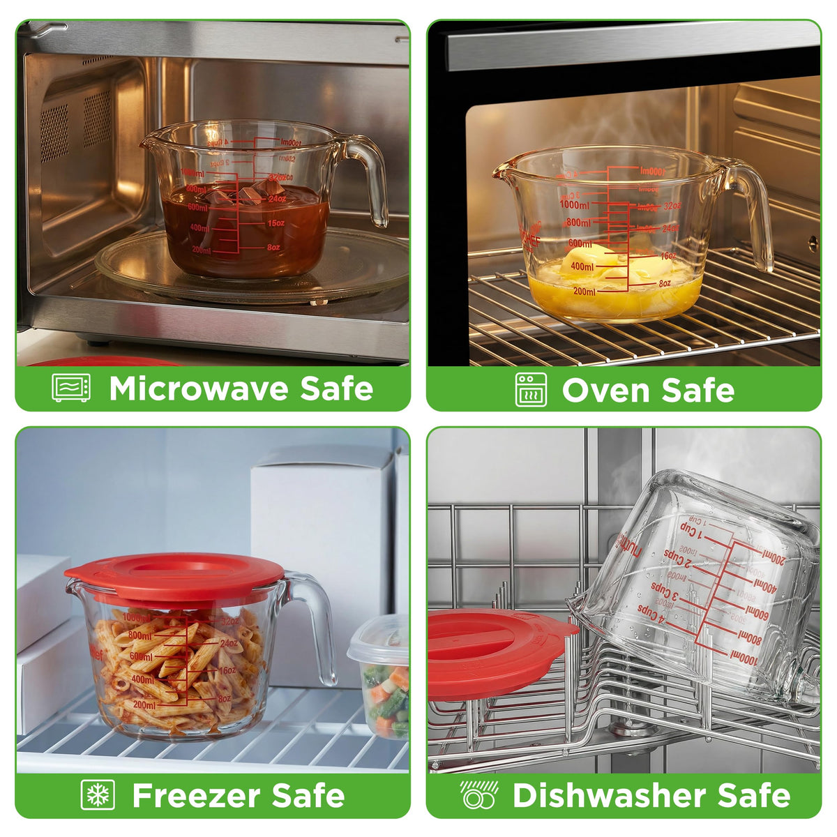 NutriChef glass cup lid as rotate-to-pour feature prevents spills during pouring.