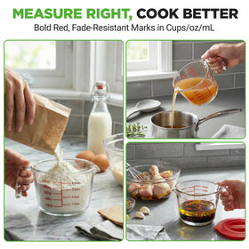 NutriChef glass cup with rotate-to-pour helps prevent spills.