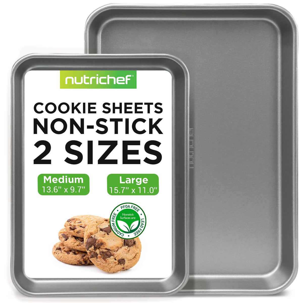 NutriChef large bake pan front view with nonstick surface for easy release