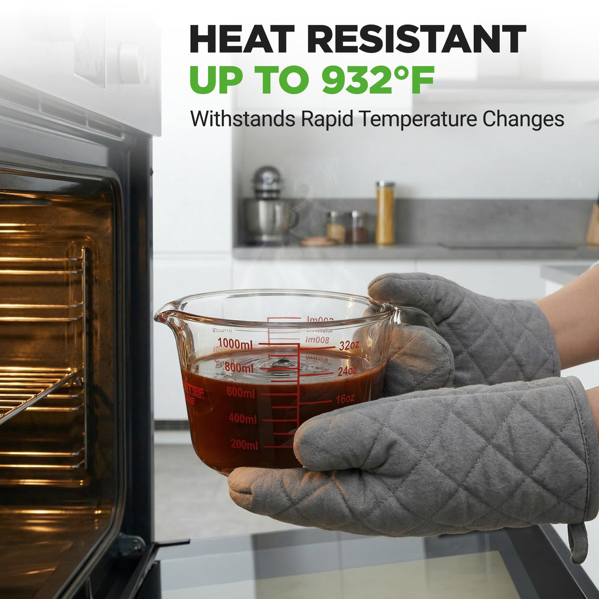 NutriChef glass measuring cup is dishwasher-safe and resists odors and stains after cleaning.