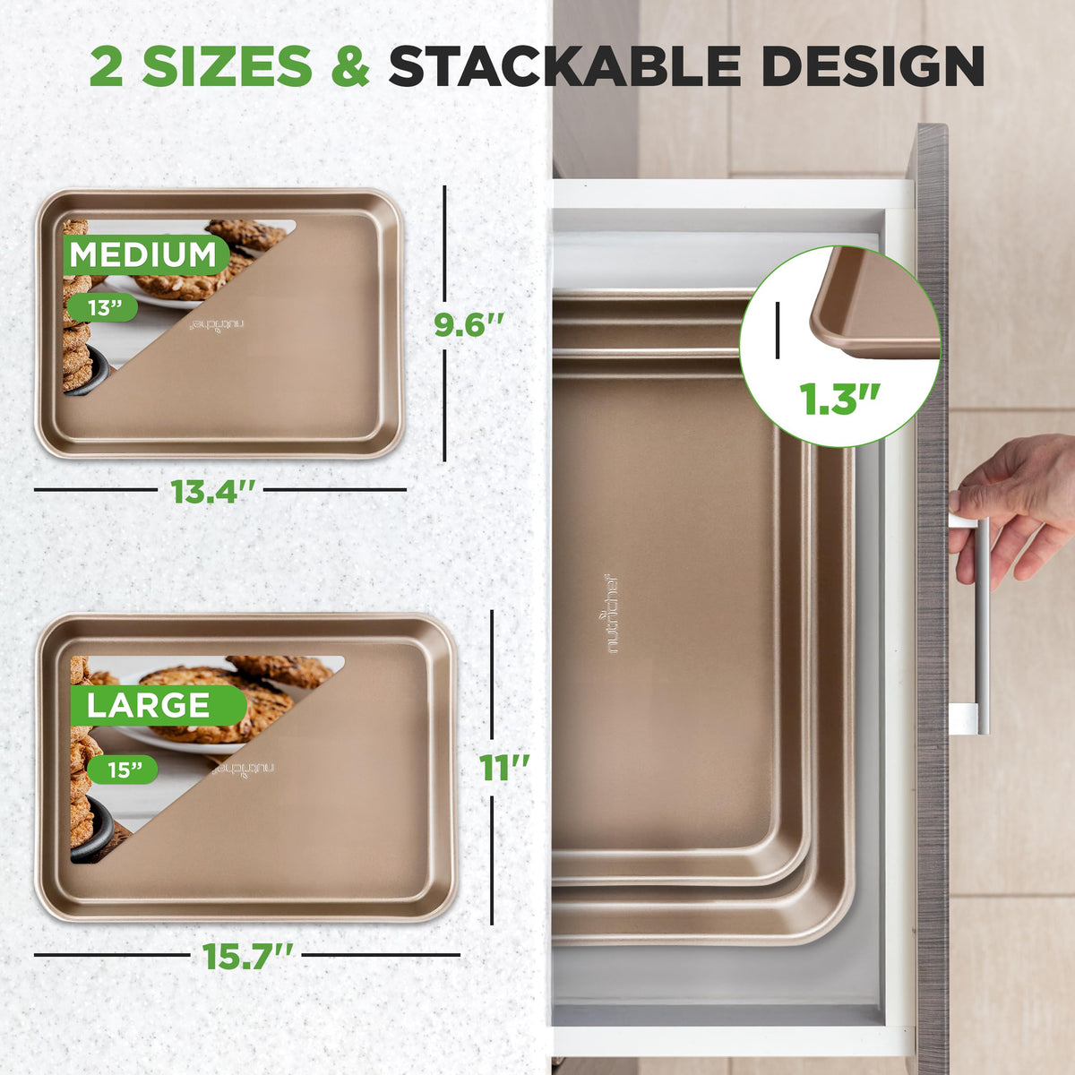 NutriChef medium cookie sheet front view ideal for sheet pan meals.