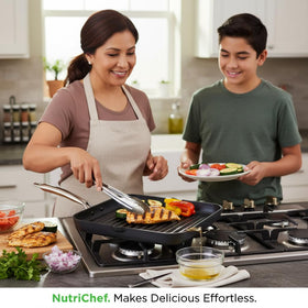 NutriChef grill pan with nonstick coating for easy food release without extra fat.