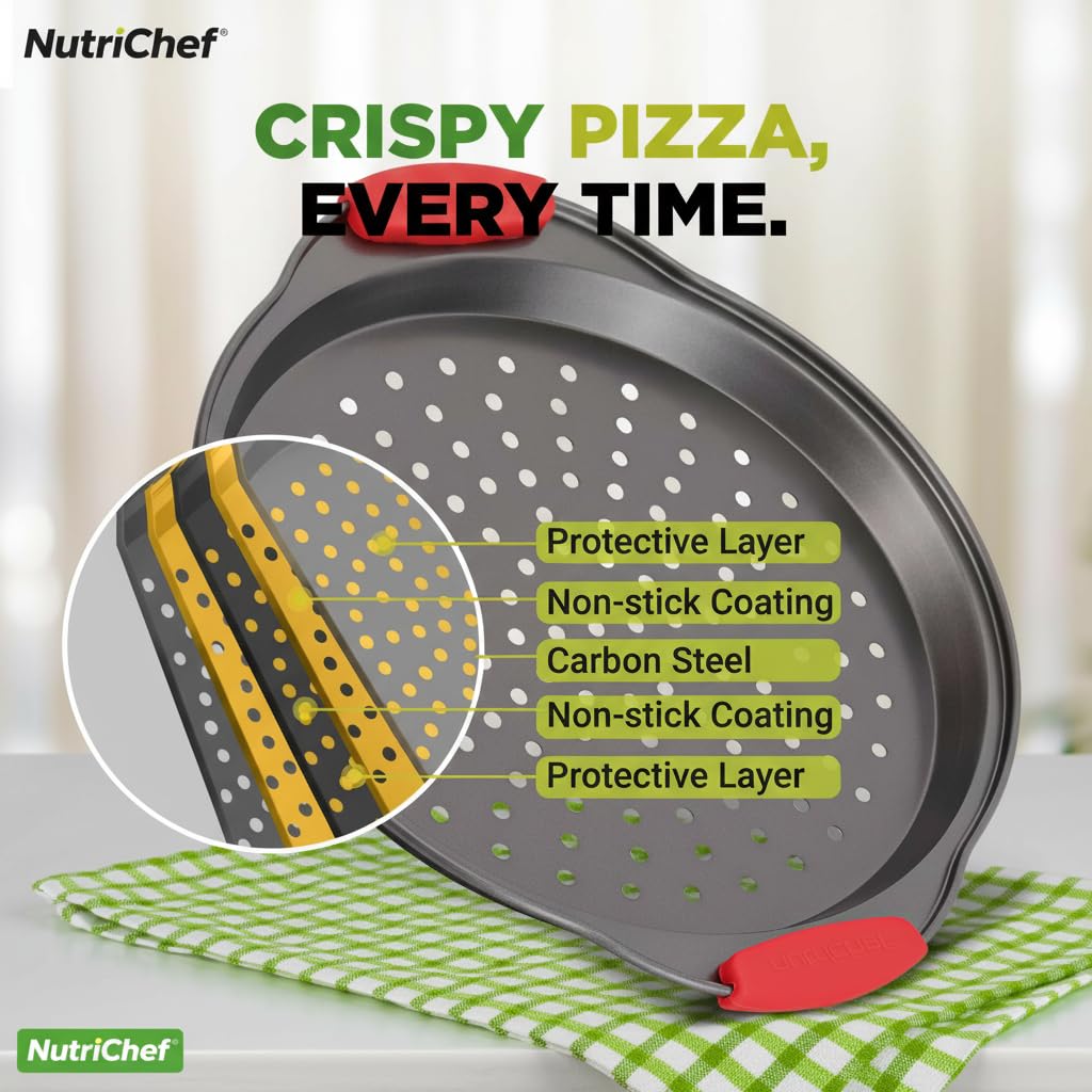 NutriChef large pizza tray with silicone handles for safe grip