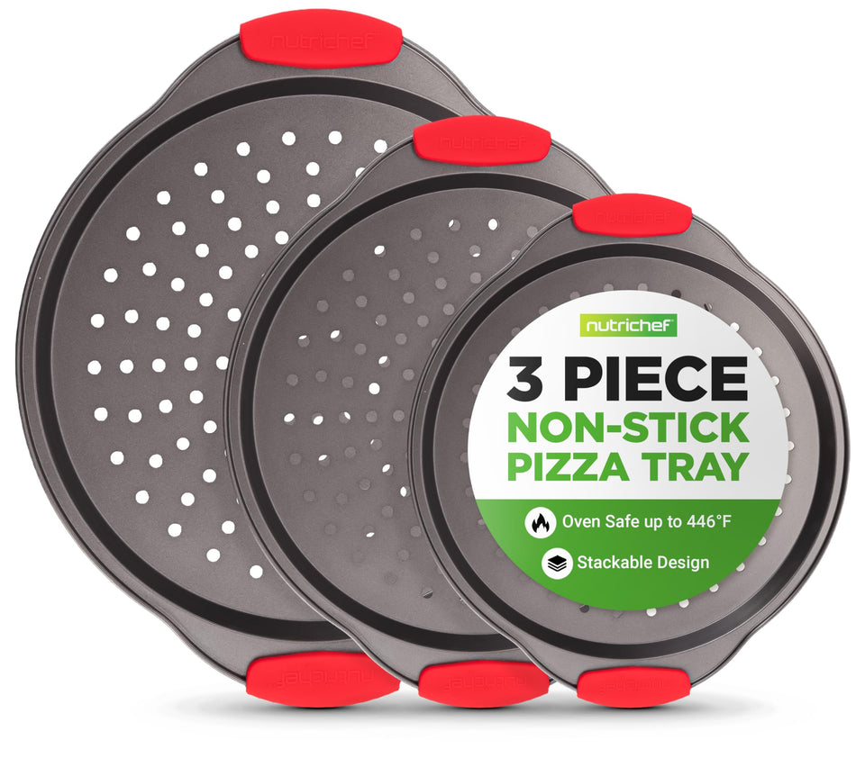 NutriChef small pizza tray with nonstick surface for quick cooking