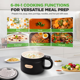 NutriChef portable rice cooker handle highlights easy transport to tables or picnics.