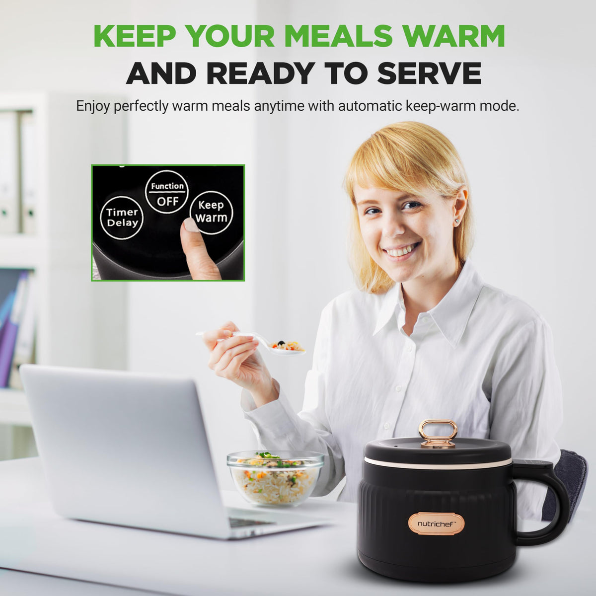NutriChef six-function control panel icons support versatile meal prep options.