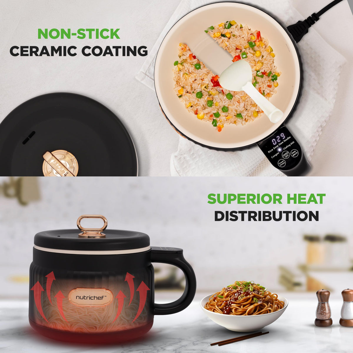 NutriChef serving bowl feature lets you plate directly from cooker while keeping warm.