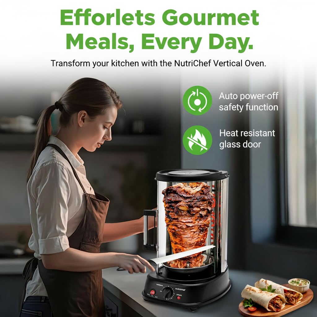NutriChef shawarma oven interior with kebab rack enables even cooking