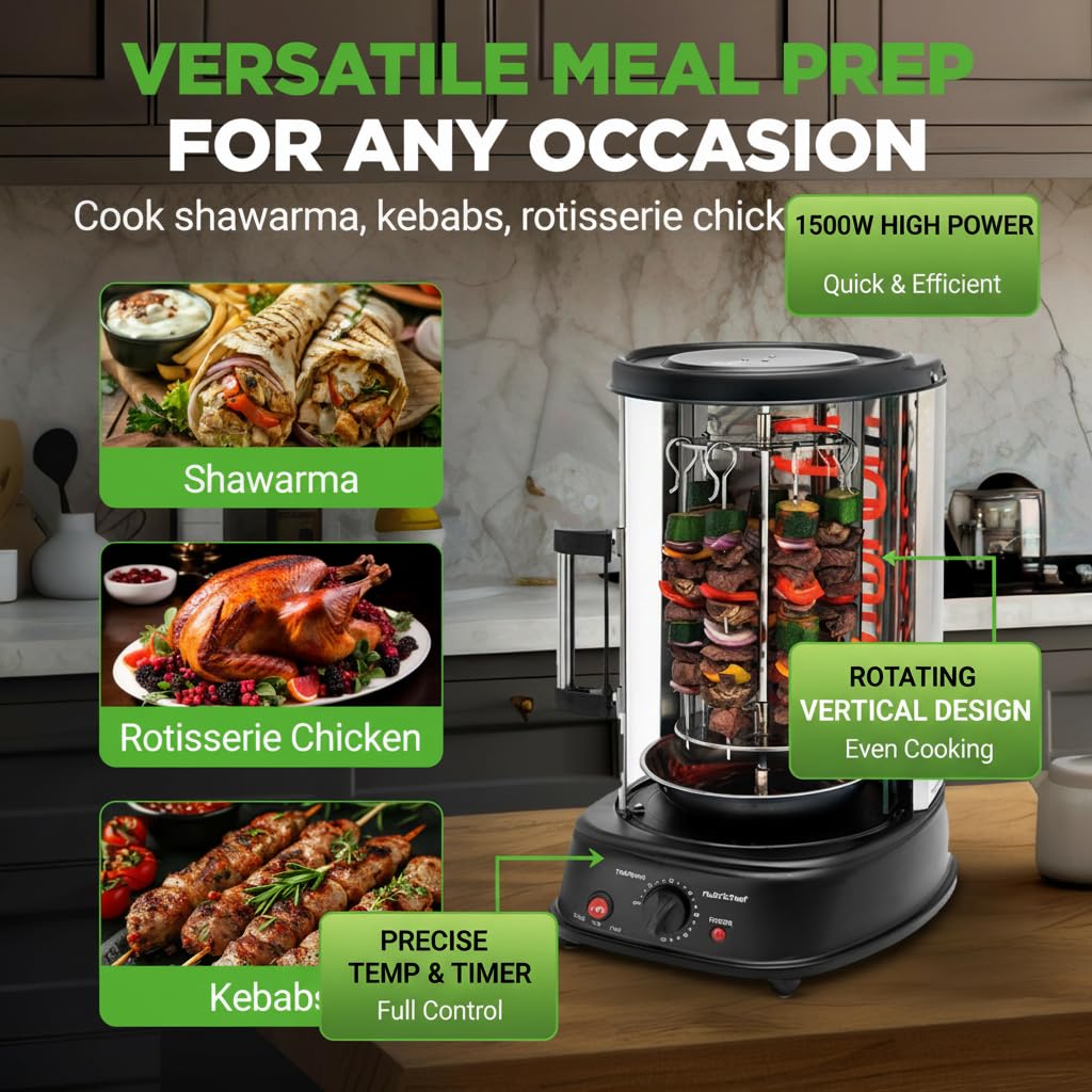 NutriChef shawarma oven with seven-skewer kebab rack for party prep