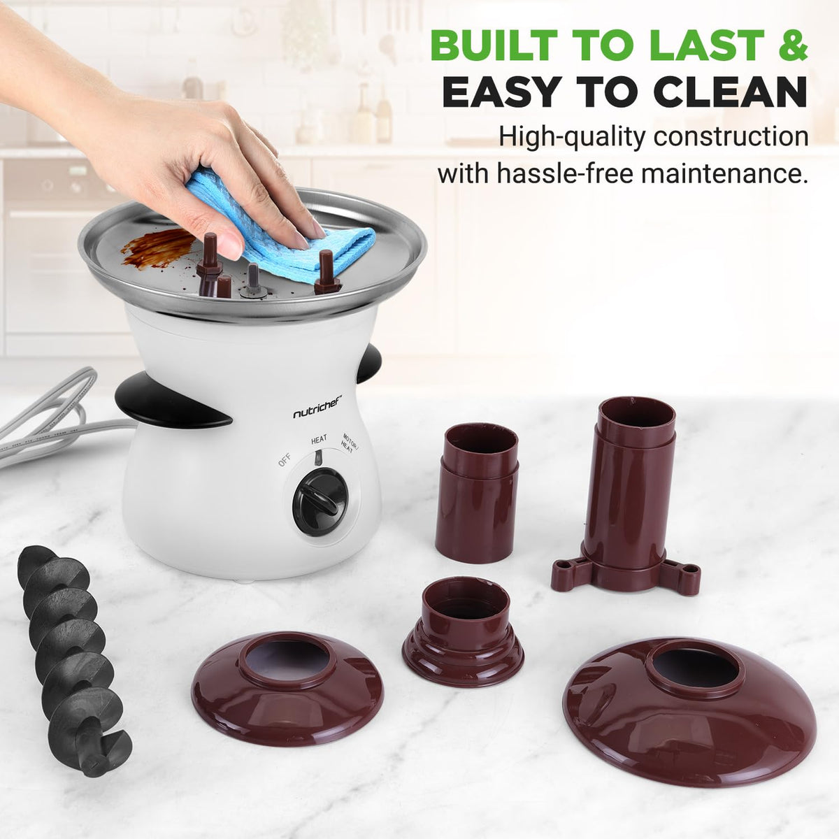 NutriChef stainless steel construction fondue fountain for durable use