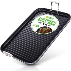 NutriChef stove-top grill pan with ridged surface for distinct grill marks and reduced oil.