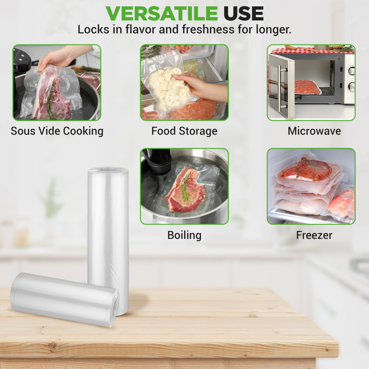NutriChef vacuum bags with embossed channels for strong seals and leak prevention