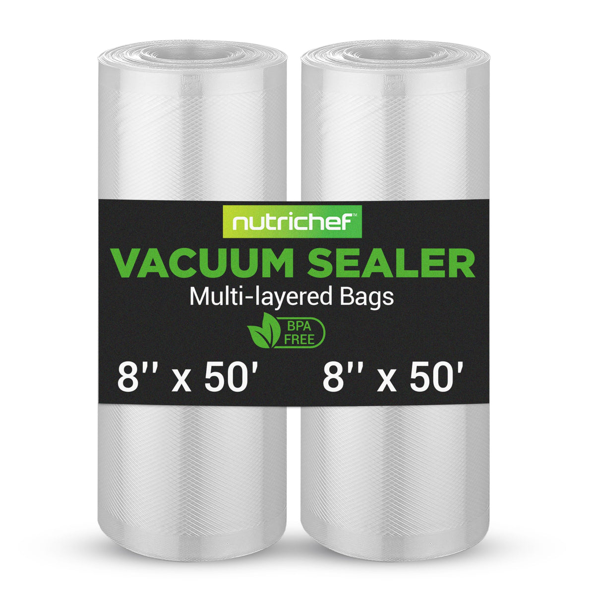 NutriChef vacuum sealer bags 8x50 roll with embossed channels for stronger seals and freshness
