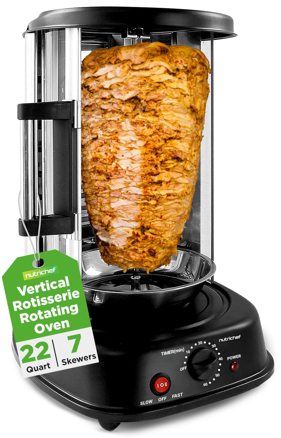 NutriChef vertical rotating shawarma oven front view for even browning