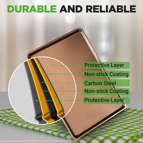 NutriChef large baking sheet set in kitchen scene showcases two-pack practicality.